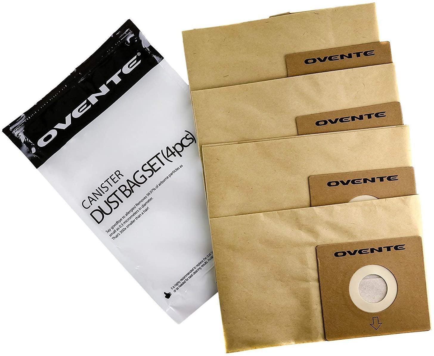 Ovente 4-Pack Premium Disposable Compact Dust Bag Replacement with Ultra Filtration, Fit for ST1600 Canister Vacuum Cleaner Model Series Large Size and Easy Storage, Brown ACPST16704 - image 1 of 7