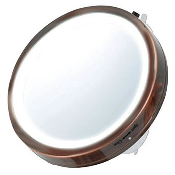 Ovente 6'' Suction Cup Magnifying Mirror, LED Lighted Wall Mount Makeup 8X Magnifier, One Sided Illuminated Reflection, for Bathroom Décor, Locker & Dorm, Battery Powered, Antique Copper MLI25CO