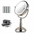 thumbnail image 1 of OVENTE 7.5" Lighted Tabletop Vanity Makeup Mirror, 1X & 10X Magnifier, Spinning Double Sided Round LED, 3 Tone Smart Touch, Auto Shut off Timer, Battery & AC Plug Powered, Nickel Brushed MPT75BR1X10X, 1 of 9
