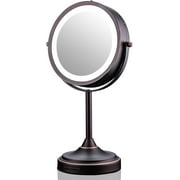Ovente 7'' Lighted Tabletop Makeup Mirror, 1X & 7X Magnifier, Spinning Double Sided Round LED, Great for Vanity, Bath, & Bedroom, Battery Powered, Antique Bronze MCT70ABZ1X7X