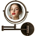 thumbnail image 1 of Ovente 7" Lighted Wall Mount Makeup Mirror, 1X & 10X Magnifier, Adjustable Double Sided Round LED, Extend, Retractable & Folding Arm, Compact & Cordless, Battery Powered Antique Bronze MFW70ABZ1X10X, 1 of 9