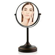 Ovente 7'' Tabletop Makeup Mirror with Stand, 1X & 7X Magnifier, Spinning Double Sided Round Vanity Mirror, Ideal for Dresser, Bedroom, Office & Bath, Antique Bronze MNLCT70ABZ1X7X
