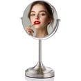 thumbnail image 1 of Ovente 7'' Tabletop Makeup Mirror with Stand, 1X & 7X Magnifier, Spinning Double Sided Round Vanity Mirror, Ideal for Dresser, Bedroom, Office & Bath, Nickel Brushed MNLCT70BR1X7X, 1 of 7