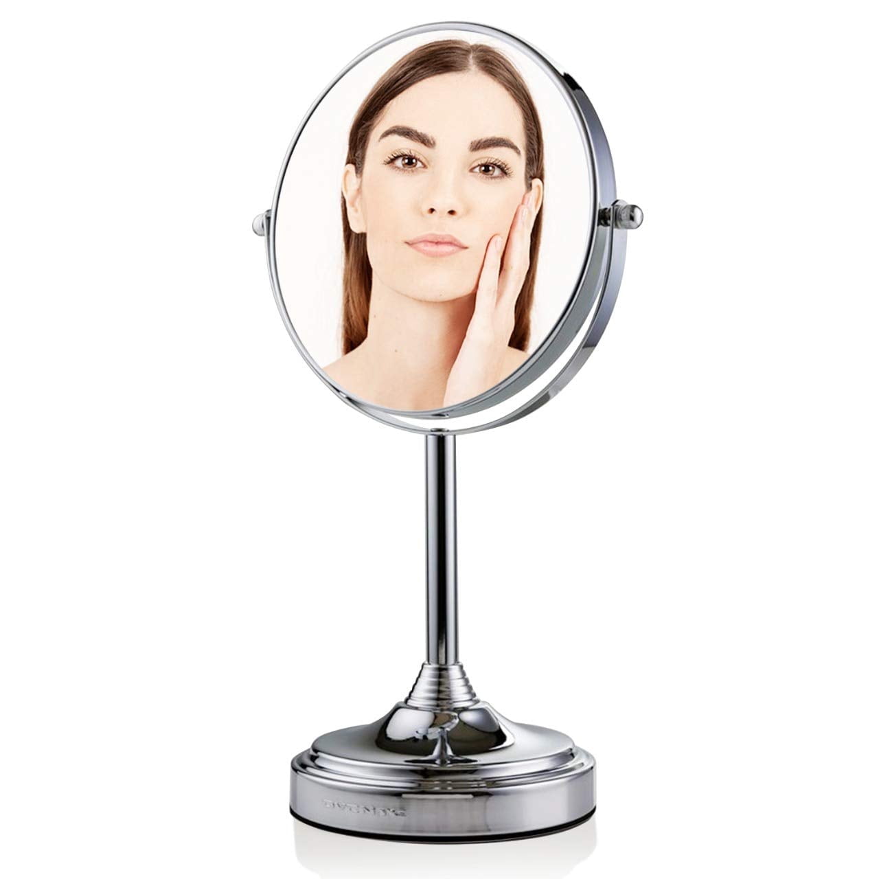 Ovente 7" Tabletop Round Makeup Mirror with Stand, 1X & 7X Magnifier, Polished Chrome MNLCT70CH1X7X
