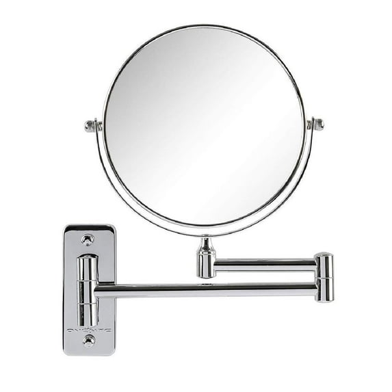 Ovente 7" Wall Mount Makeup Mirror, 1X & 7X Magnifier, Adjustable Spinning Double Sided Round Reflection, Extend, Retractable & Folding Arm, Bathroom & Vanity Décor, Polished Chrome MNLFW70CH1X7X