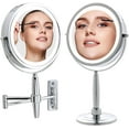 thumbnail image 1 of OVENTE 8.5'' Hand Mirror with 5X Magnifier - Double Sided LED Lights and Wall Mount, Polished Chrome Finish MFM85CH1X5X, 1 of 10