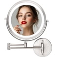 thumbnail image 1 of OVENTE Wall Mounted Lighted Makeup Mirror, 9" Double Sided 1X/10X Magnifying Vanity Mirror for Bathroom with LED Lights, Cordless, 360° Rotation and 13" Extendable Arm, Nickel Brushed MFW85BR1X10X, 1 of 12