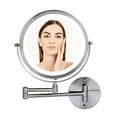 thumbnail image 1 of Ovente 8.5" Lighted Wall Mount Makeup Mirror, 1X & 10X Magnifier, Adjustable Double Sided Round LED, Extend, Retractable & Folding Arm, Compact & Cordless, Battery Powered Nickel Brushed MFW85BR1X10X, 1 of 9