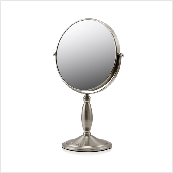 OVENTE 8'' Tabletop Makeup Mirror with 1X/7X Magnification, 360° Swivel Design and Double-Sided Free-Standing Vanity Mirror Perfect for Dresser, Bedroom and Office Desk, Nickel Brushed MNLAT80BR1X7X