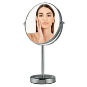 Ovente 8" Tabletop Mirror, 1X & 7X Magnification, Adjustable Double Sided Round Table Mirror, Flip for Closeup View, Compact for Cubicle, Vanity and Travel, Polished Chrome MNLMT80CH1X7X