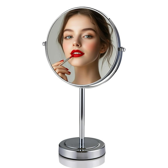 Ovente 8" Tabletop Mirror, 1X & 7X Magnification, Adjustable Double Sided Round Table Mirror, Flip for Closeup View, Compact for Cubicle, Vanity and Travel, Polished Chrome MNLMT80CH1X7X