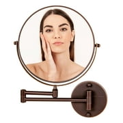 Ovente 9" Wall Mount Makeup Mirror, 1X & 10X Magnifier, Adjustable Spinning Double Sided Round Reflection, Extend, Retractable & Folding Arm, Bathroom & Vanity Décor, Antique Bronze MNLFW90ABZ1X10X