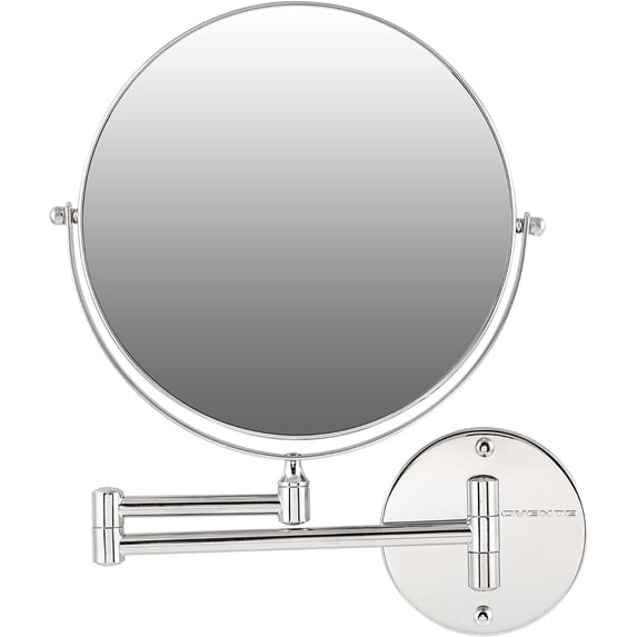 OVENTE 9" Wall Mounted Makeup Mirror with 1X/7X Magnification, Double Sided Magnifying Round Bathroom Vanity Mirror, 360° Swivel Design, Extendable and Folding Arm, Polished Chrome MNLFW90CH1X7X