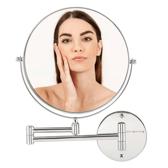 Ovente 9" Wall Mount Makeup Mirror, Adjustable Spinning Double Sided Round, MNLFW90CH1X10X
