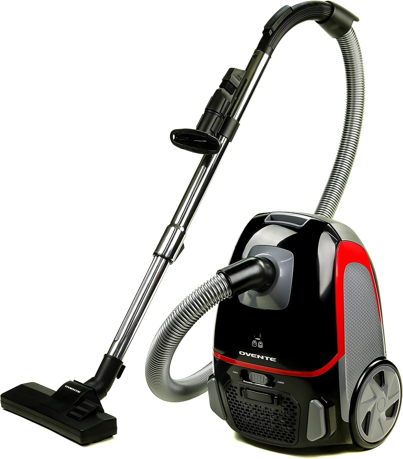 OVENTE Canister Upright Vacuum Cleaner with 1400W Powerful Suction, Telescoping Wand and Automatic Cord Rewind, Lightweight Cleaning Machine for Hard Floors and Carpets, Black ST1600B
