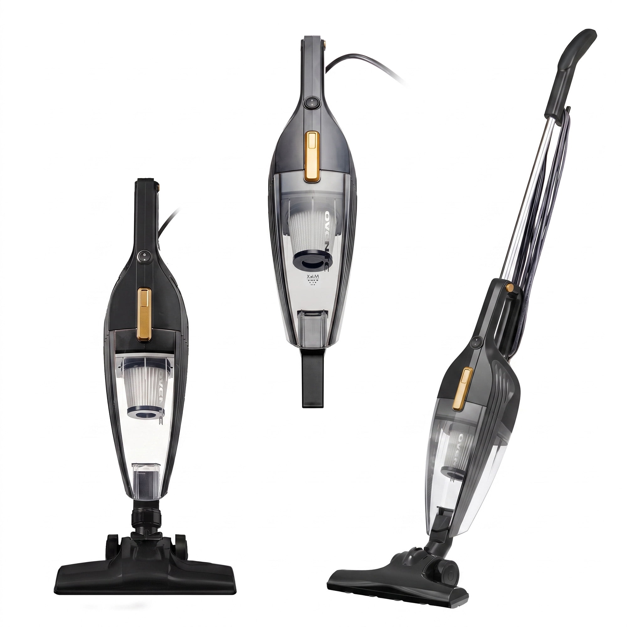 OVENTE Electric Corded Stick Vacuum, 600W Motor, Black ST101BGD | Powerful Suction, Handheld Lightweight Bagless Multi-Surface Cleaner for Home, Includes Floor Brush and Crevice Nozzle Tool