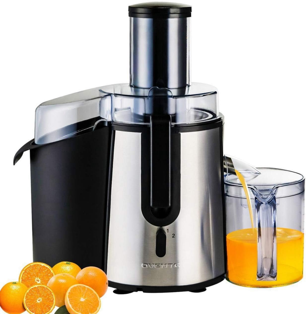 OVENTE Electric Cold Press Juicer Extractor Machine for Citrus Fruit or Vegetable, 3 Inch Feed Chute Stainless Steel Cutting Disc, 700 Watt Easy Clean Squeezer for Fresh Orange Juice, Silver JE7607BR