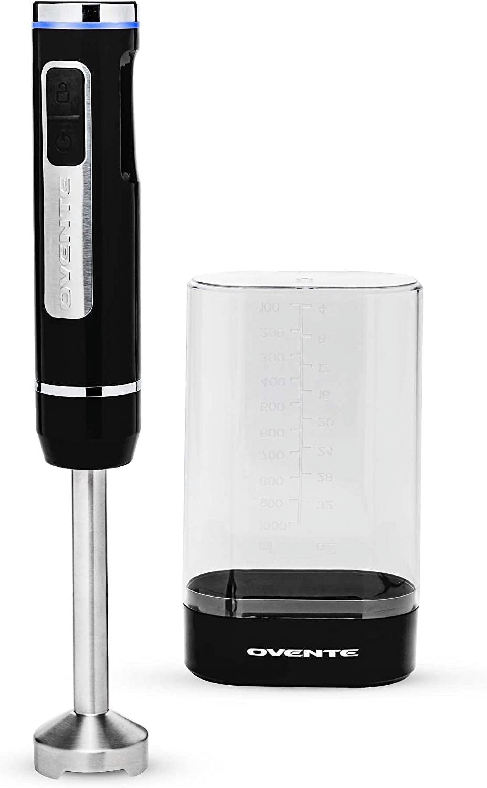 OVENTE Electric Cordless Immersion Hand Blender 200 Watt 8-Mixing Speed with Stainless Steel Blades, Heavy-Duty Portable & Rechargeable Perfect for Smoothies, Puree Baby Food & Soup, Black HR781B