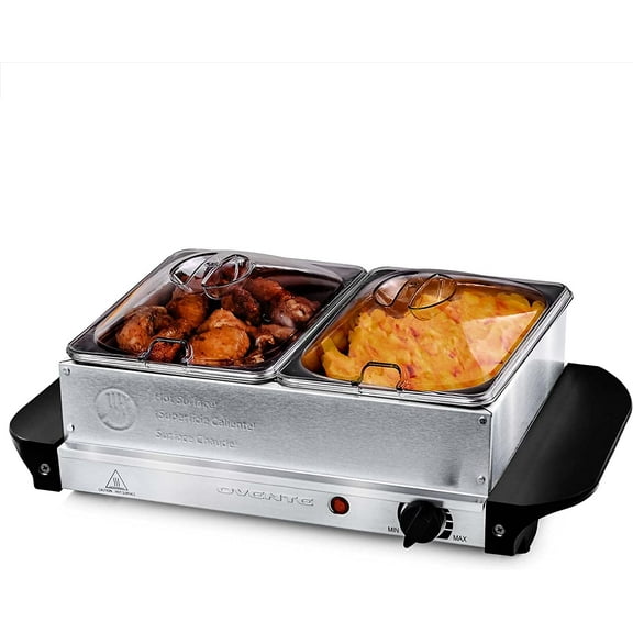 OVENTE Electric Food Buffet Server & Warmer 2 Stainless Steel Chafing Dishes with Temperature Control and Easy Countertop Heating for Home Dinner, Outdoor Party, Holiday and Catering, Silver FW152S