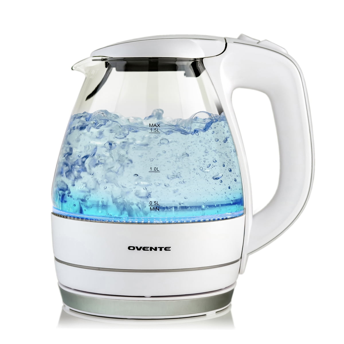 OVENTE Electric Glass Hot Water Kettle, 1.7 Liter, Blue LED Light  Borosilicate Glass, ProntoFill Technology, Bonus of Portable Reusable Pour  Teapot