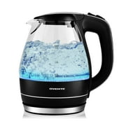 Ovente Electric Hot Water Portable Glass Kettle with Filter 1.5 Liter Stainless Steel Base Countertop Teapot & Auto Shutoff BPA-Free Fast Heating, Boil Dry Protection, Brew Coffee & Tea, Black KG83B