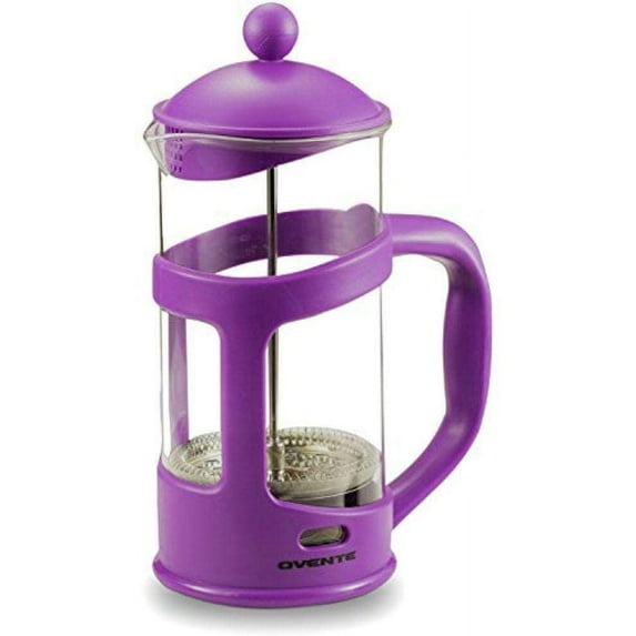 Ovente French Press 34 Ounce 1 Liter Coffee and Tea Maker Heat Resistant Glass 4 Level Filter System Easy to Clean Countertop Pitcher Carafe Portable with Scoop BPA Free, Purple FPT34P