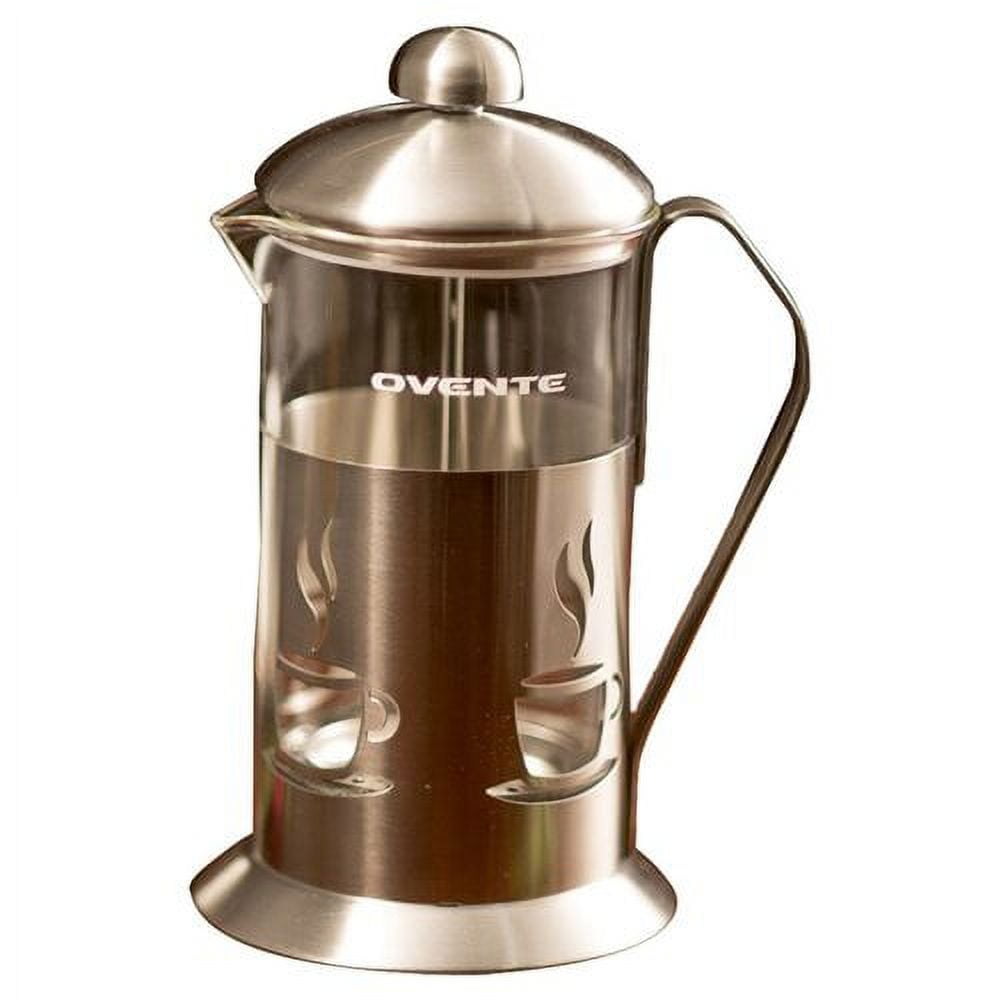OVENTE French Press Coffee Maker, Heat Resistant Borosilicate Glass With 4 Filter Stainless Steel System Bpa Free Portable Pitcher Perfect For Hot Cold Brew Tnov1098