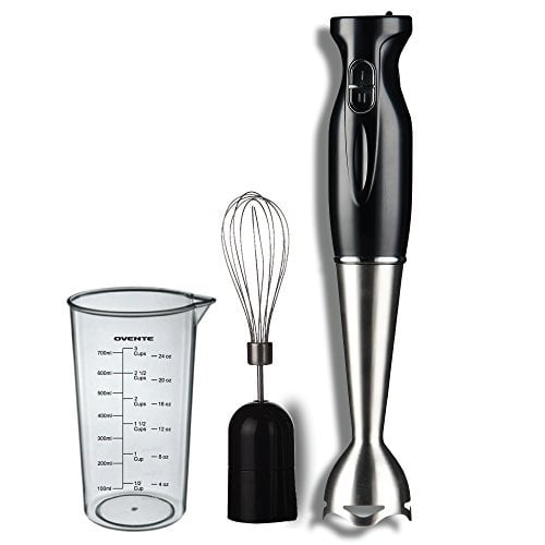 Ovente HS583B Robust Stainless Steel Immersion Hand Blender with Beaker and  Whisk Attachment, Black 