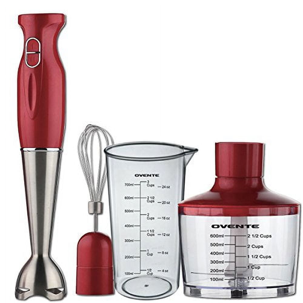Ovente HS585R Robust Stainless Steel Immersion Hand Blender with Beaker