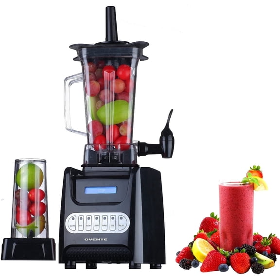 OVENTE Kitchen Countertop Blender with Dispenser Stainless Steel Blade & 1.5L BPA-Free Portable Easy Clean Jar, 1000 Watt Base Powered Electric Mixer for Smoothie Protein Shakes, Black BLH1000B