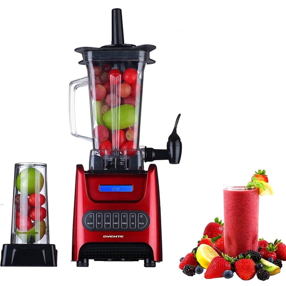 OVENTE Kitchen Countertop Blender with Dispenser Stainless Steel Blade & 1.5L BPA-Free Portable Easy Clean Jar, 1000 Watt Base Powered Electric Mixer for Smoothie Protein Shakes, Red BLH1000R