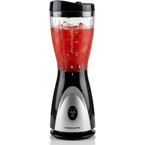 OVENTE Portable Personal Blender for Shakes, Smoothies or Frozen Drinks with 13.5 Oz BPA Free Travel Cup and Lid, Durable Stainless Steel Blades for Powerful Blending Performance, Black BLH1001B