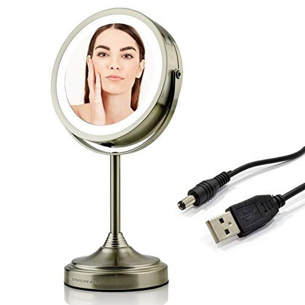 Ovente LED Lighted Tabletop Cosmetic Mirror, 7 Inch, Dual-Sided 1x/7x Magnification, Rechargeable & Wireless, Nickel Brushed (MCTR70BR1X7X)