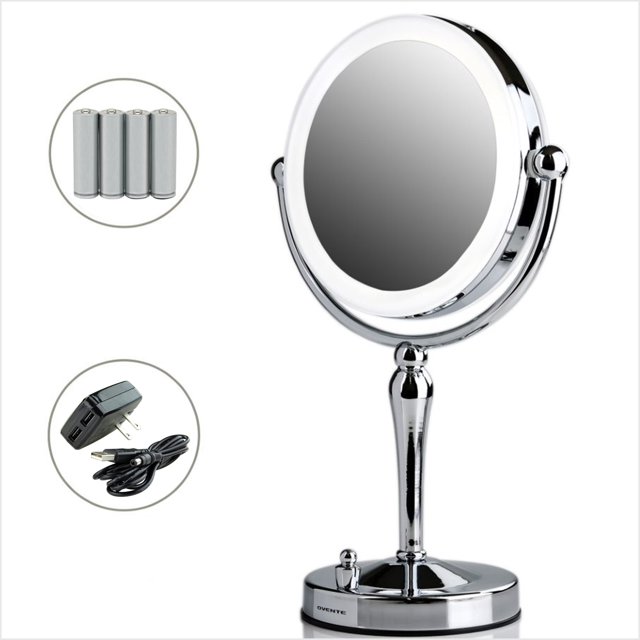 Ovente Lighted Makeup Mirror Tabletop 7.5'' 360 Degree Double Sided