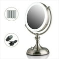 thumbnail image 1 of Ovente Lighted Makeup Mirror Tabletop 7.5 Inch 1X 10X Magnifier Dimmable Adjustable Double Side Spinning LED Acrylic Edge Battery USB Powered Vanity Skin Care Round Large Nickel Brushed MGT75BR1X10X, 1 of 12