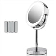 thumbnail image 1 of OVENTE 6" Lighted Makeup Mirror with 1X/7X Magnification, Cordless Tabletop Mount Vanity Round Mirror with 360° Swivel Design and Double Sided Cool Tone LED Ring Light, Polished Chrome MLT60CH1X7X, 1 of 11