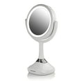 thumbnail image 1 of Ovente Lighted Vanity Mirror, Table Top, 360 Degree Spinning 6'' Double Sided Circle LED 1X 5X Magnifier with MP3 Audio, Wireless Speaker, Rechargeable, USB Operated, White, MRT06W1X5X, 1 of 11