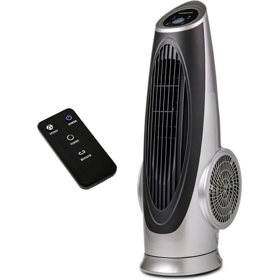 OVENTE Oscillating Tower Fan with Remote Control, 3-Speed LCD Panel & 8H Timer, 30.5" Quiet & Bladeless Indoor Standing Floor Fan, Blows Cold Air for Home, Bedroom, Living Room or Office, Silver TF88