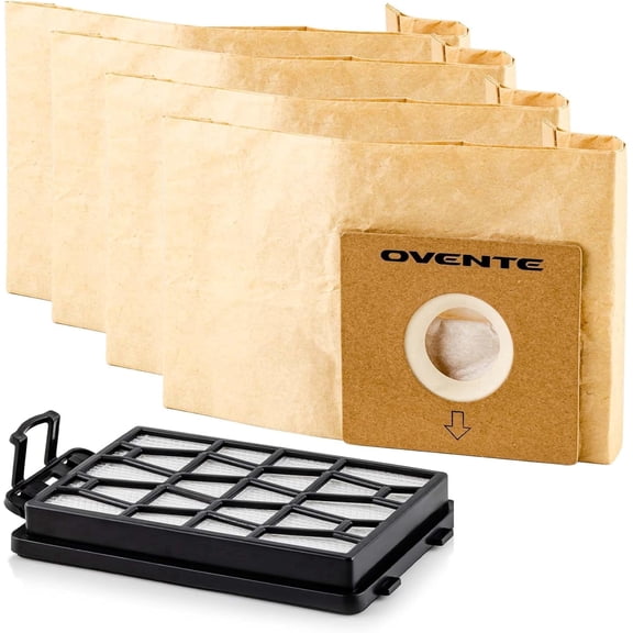OVENTE Replacement Dust Bags Pack of 4 + 1 Filter for ST1600B, ACPST16041 | Compatible with other vacuum cleaners with similar dust output, Perfect Bundle Set for Efficient Cleanup