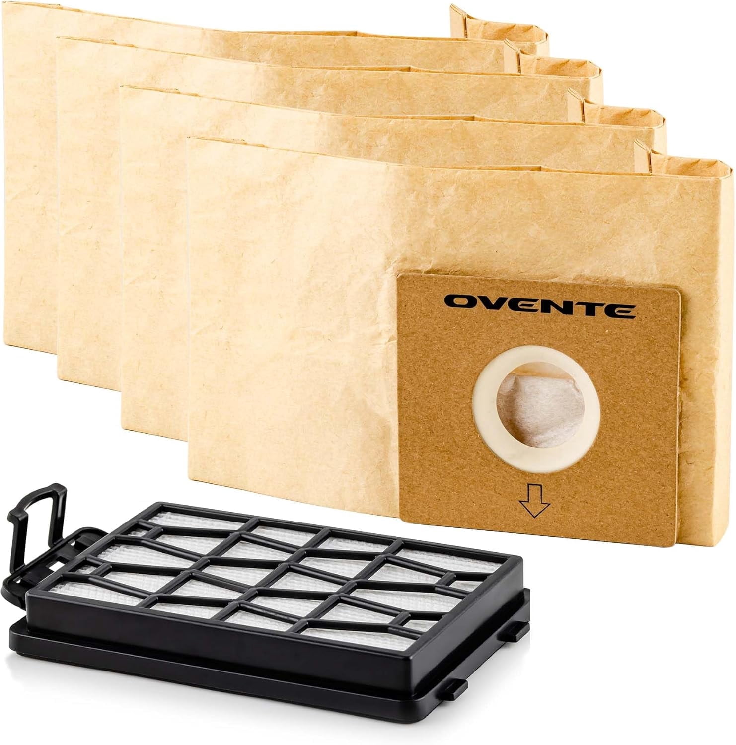 OVENTE Replacement Dust Bags + 1 Filter for ST1600B, Disposable Cleaning Bag (Pack of 4) Compatible with Zing Canister Vacuum Series, Perfect Bundle Set for Efficient Cleanup, ACPST16041