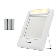 Ovente Travel Makeup Mirror 5.5 Inch with 5X Magnification and Warm Tone Light, Double Sided with 360 Degrees Rotation Design, Compact and Lightweight with Flat Panel Design, White MLT22W