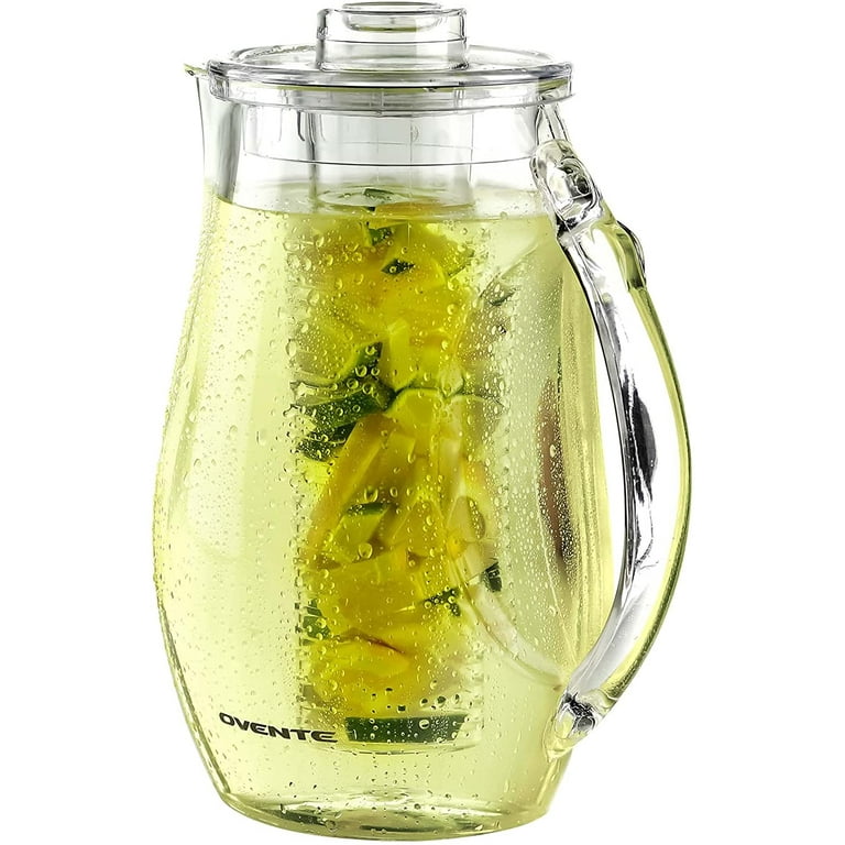 Ovente Water Fruit & Tea Flavor Infuser Pitcher 2.5 Liter Portable BPA-Free  Carafe Drip Free Spout Removable Lid Diffuser Filter Set Clear Plastic for