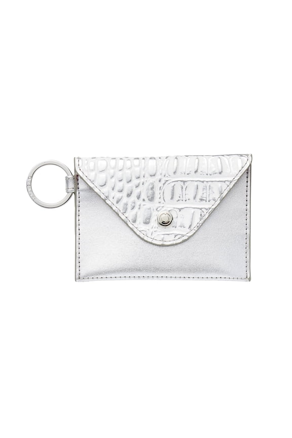 Keychain Wallet - Silver Leather Envelope Card Case | Shimmering, Giftable & Hands-Free Organizer A101