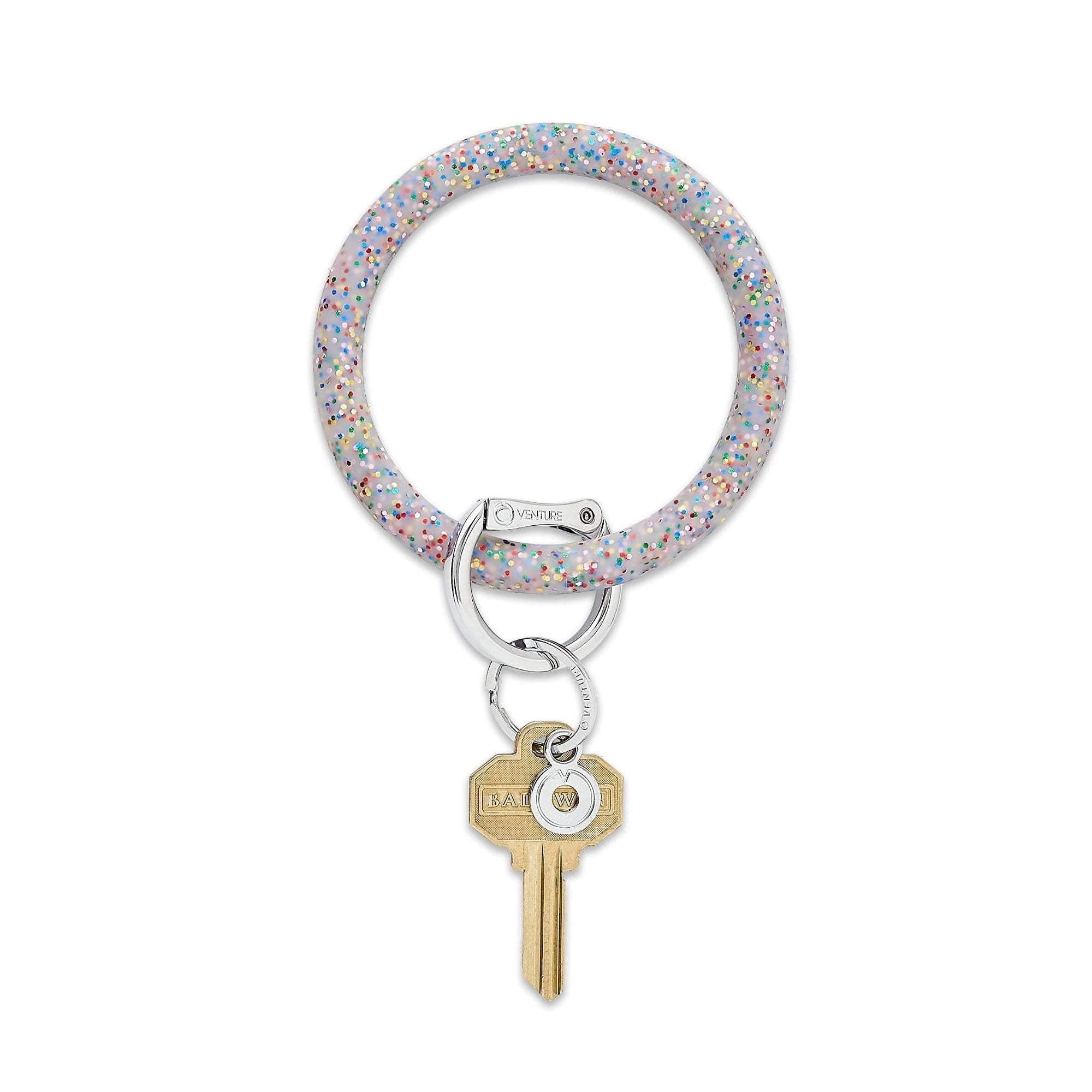 Oventure, The Original Bracelet Keychain, Silicone Big O Key Ring - Rainbow Confetti