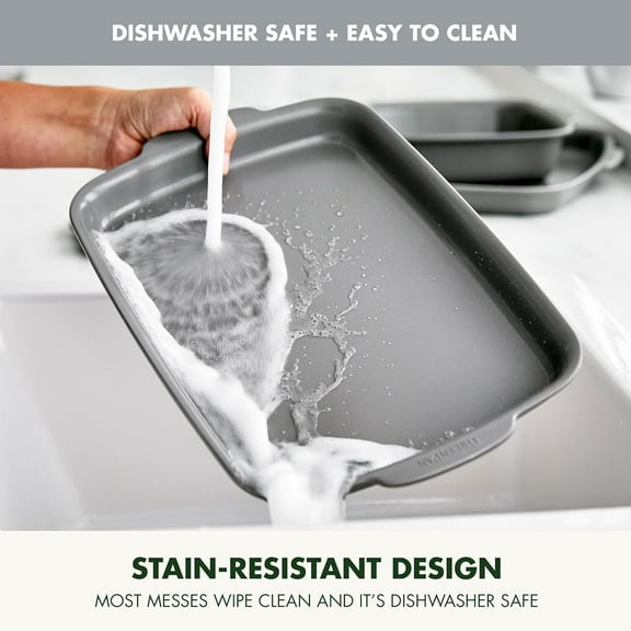 Ovenware Healthy Ceramic Nonstick 13" x 9" Quarter Sheet Baking Pan, PFOA & PFAS-Free, Warp-Free Bakeware, Durable Quick Heating, Oven & Broiler Safe to 600F, Dishwasher Safe, Gray