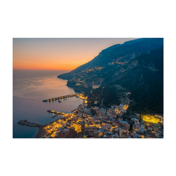 Over Amalfi 01 - Amalfi Campania Italy Photography Sunset Coast Coastal Harbor Landscape Night Sky Travel Poster Unframed Wall Art Print 4 x 6 inches