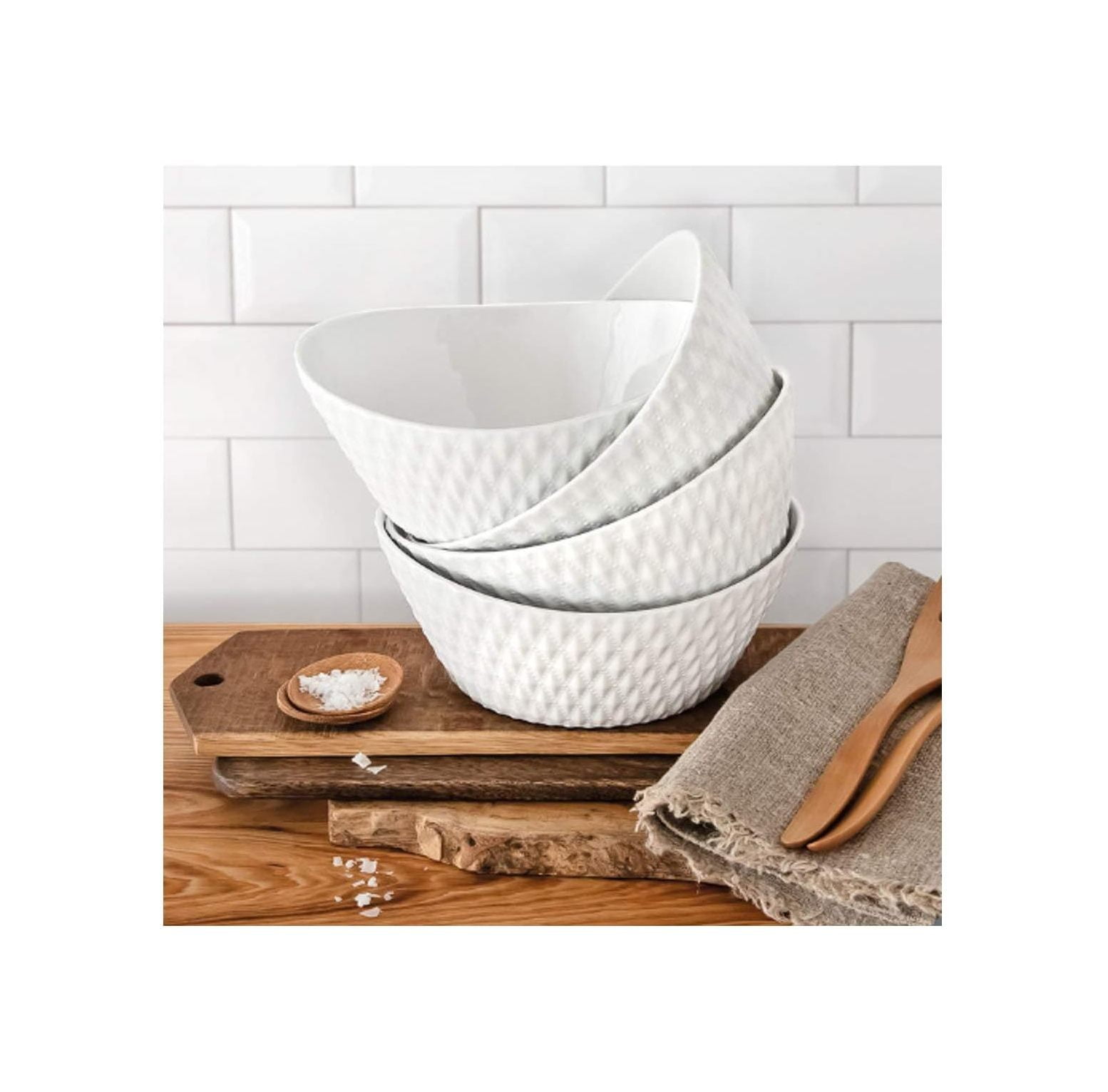 White Textured Ceramic 4-Piece Serving Bowl Set