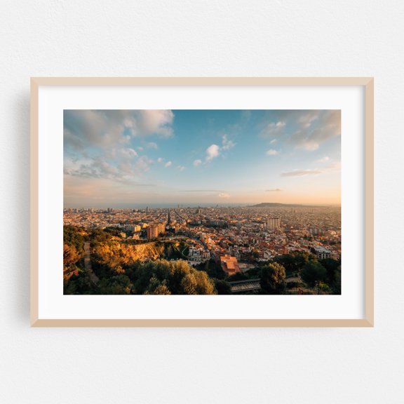 Over Barcelona 01 - Barcelona Catalonia Spain Photography Oak Framed Wall Art Print 24 x 30 inches