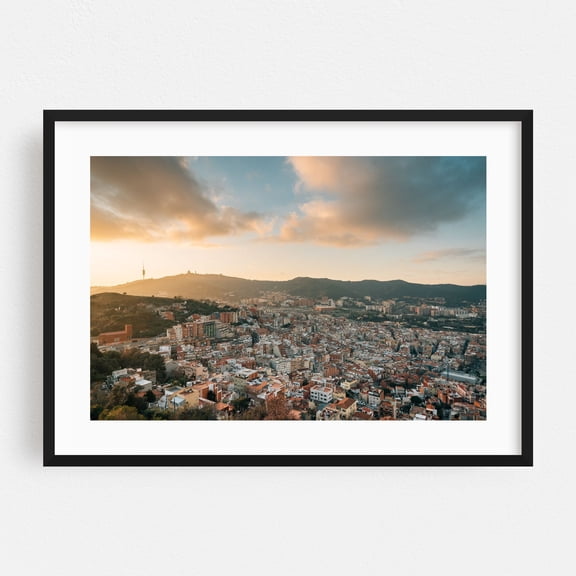 Over Barcelona 02 - Barcelona Catalonia Spain Photography Black Framed Wall Art Print 24 x 36 inches