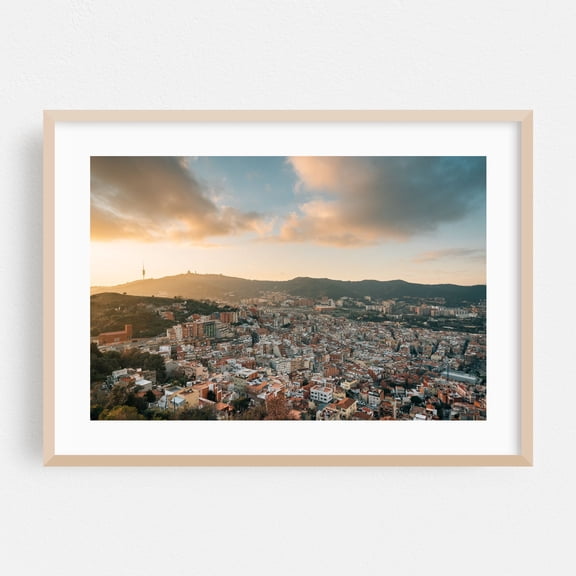 Over Barcelona 02 - Barcelona Catalonia Spain Photography Oak Framed Wall Art Print 16 x 24 inches